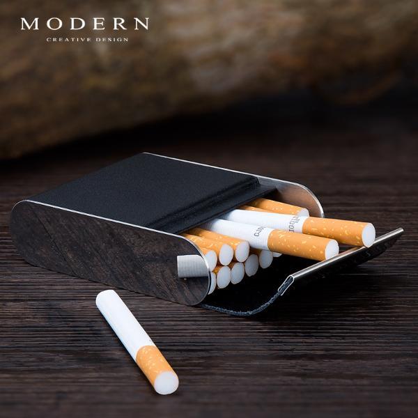 德国modern真皮烟盒超薄 创意香菸盒套不锈钢个性烟具