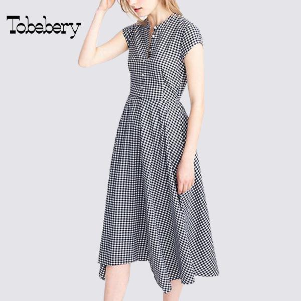 tobebery高端品牌格子气质连衣裙女裙2020夏新款洋气通勤收腰度假过膝