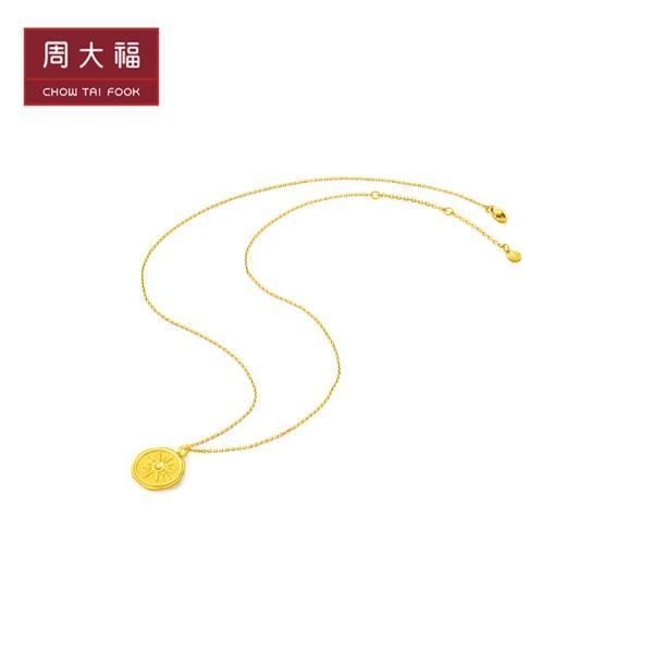 周大福ing系列时尚太阳圆牌足金黄金项链吊坠计价eof88 精品佳礼 工费