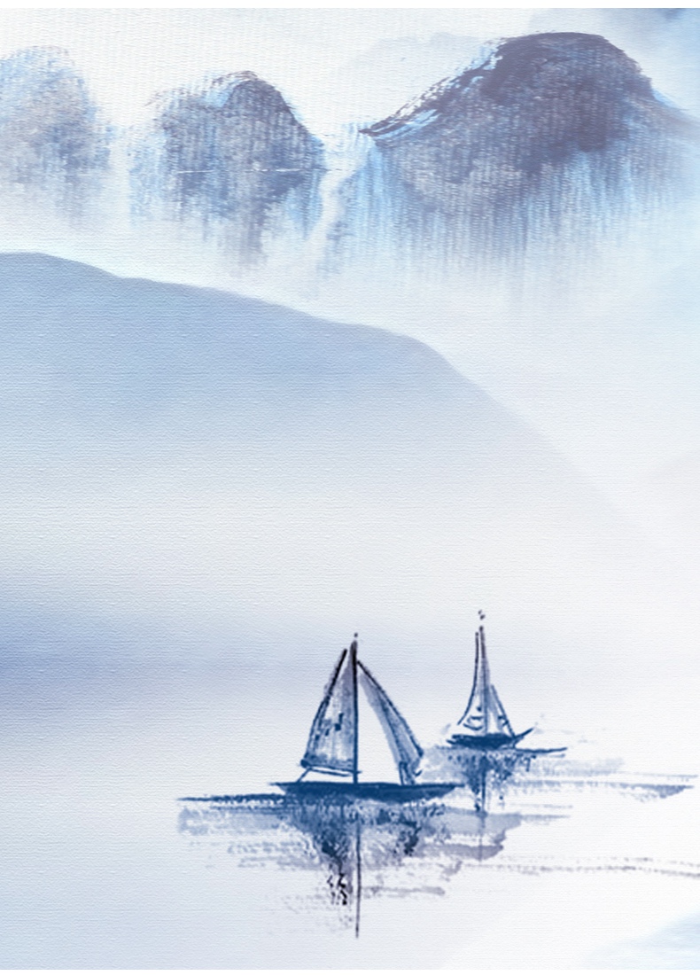 墨菲新中式水墨客厅装饰画风水招财山水沙发背景中国风四联画墙画