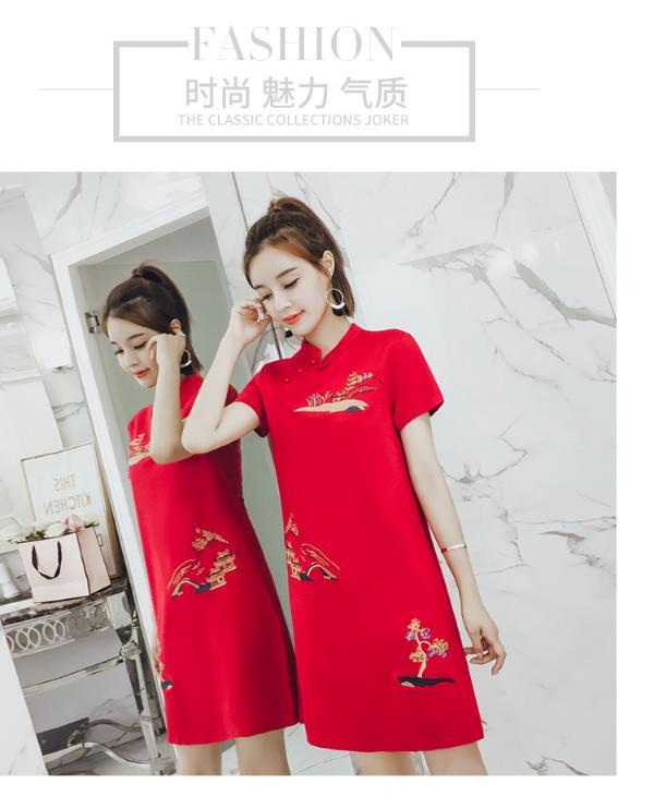 轩品媛 复古中国风新款式旗袍改良版连衣裙少女民国旗袍女 hlg1820