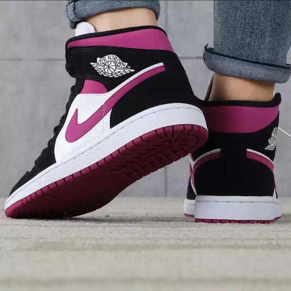 nike耐克airjordan1midaj1黑紫脚趾白粉玫红色女子运动篮球鞋bq6472