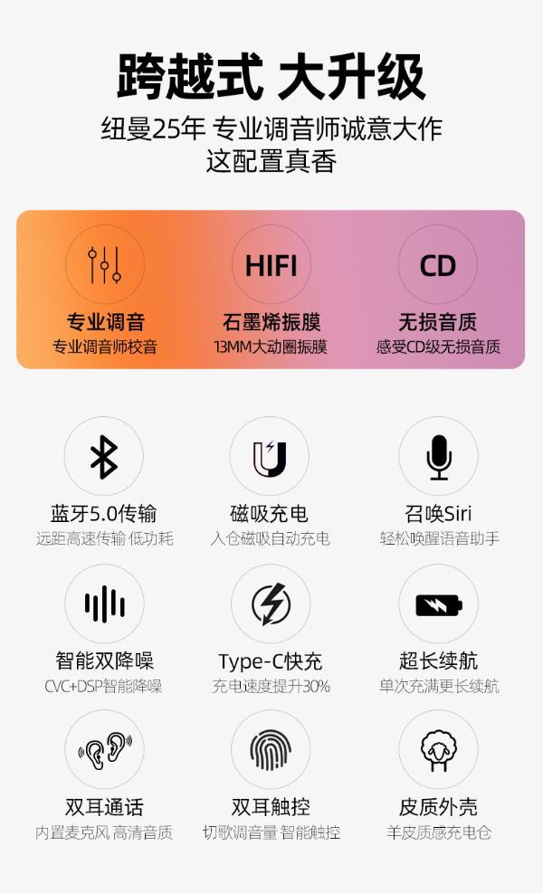 纽曼newminetwsx3真无线蓝牙耳机半入耳式音乐耳机运动耳麦迷你苹果