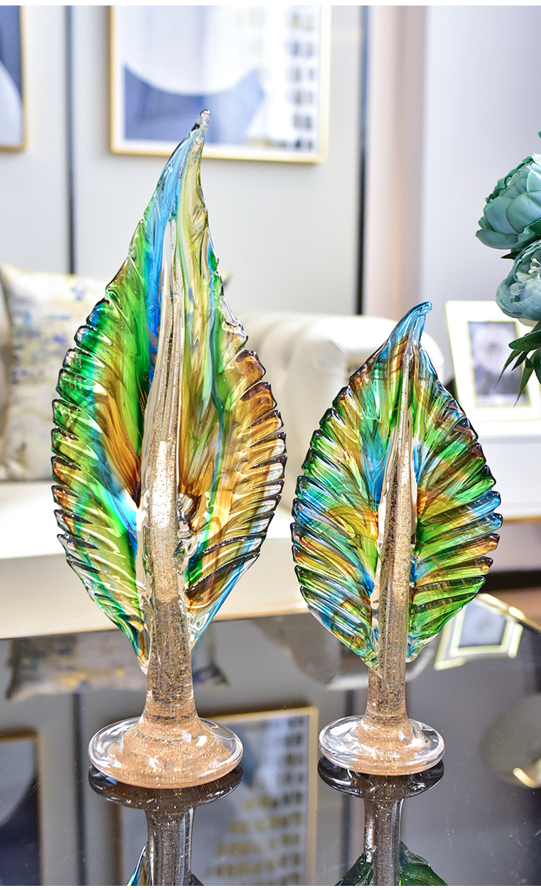 devy创意轻奢琉璃叶子摆件现代客厅酒柜玄关家居植物装饰品工艺品摆设