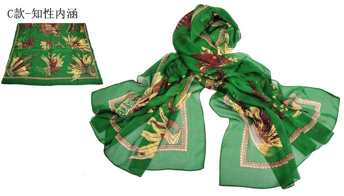 莎莎英伦风长丝巾围巾夏季防晒丝巾-绿色