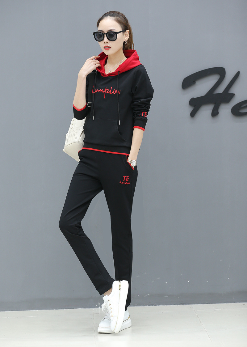 2018春秋新款女士时尚运动休闲套装连帽运动