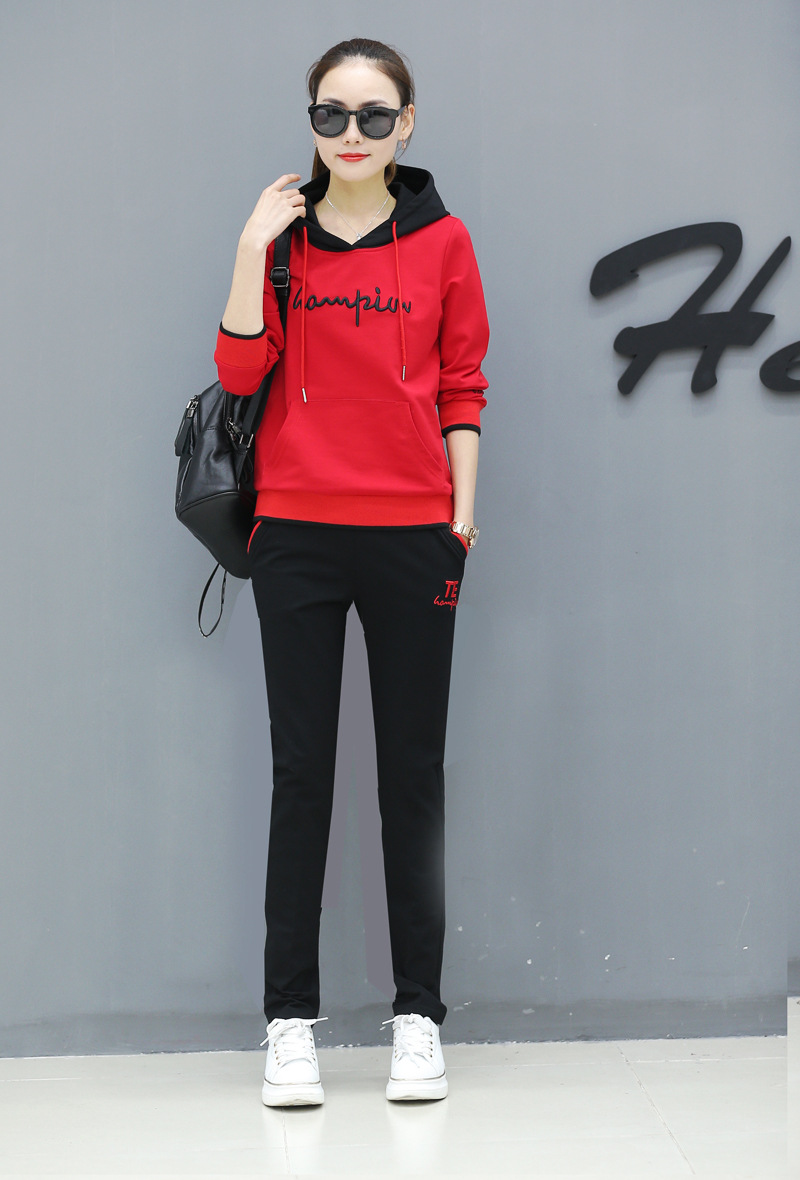 2018春秋新款女士时尚运动休闲套装连帽运动