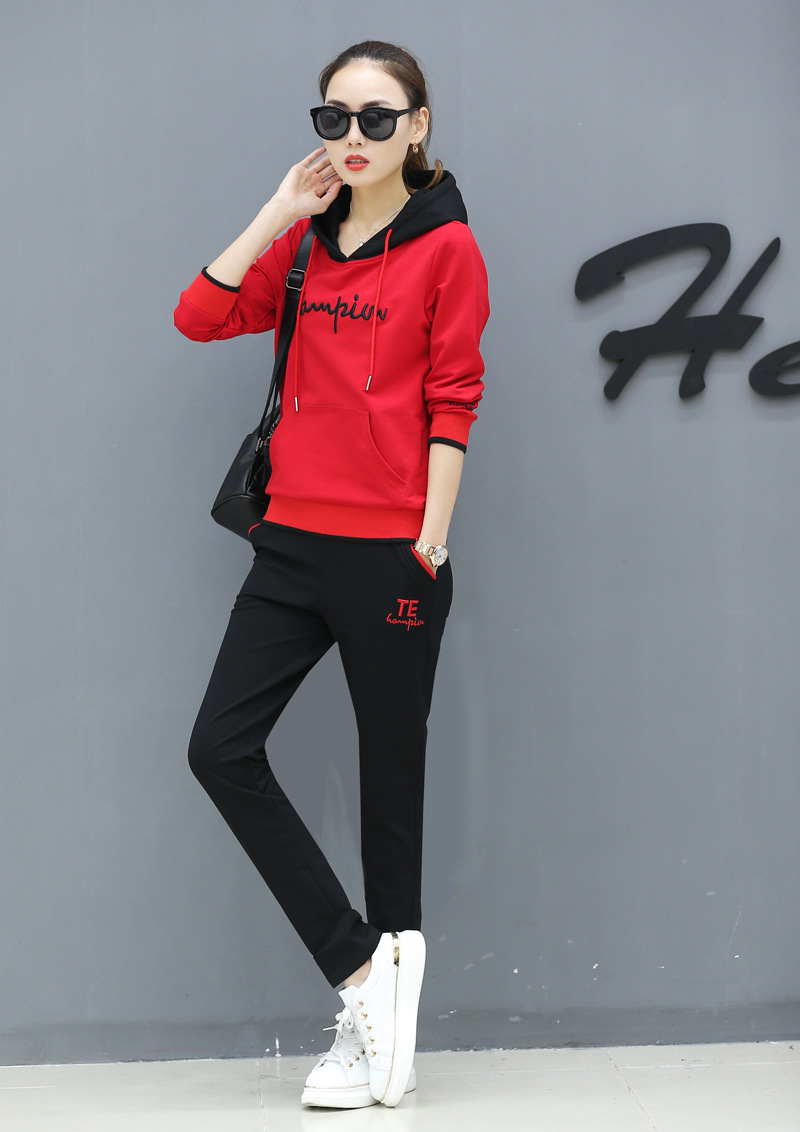 2018春秋新款女士时尚运动休闲套装连帽运动