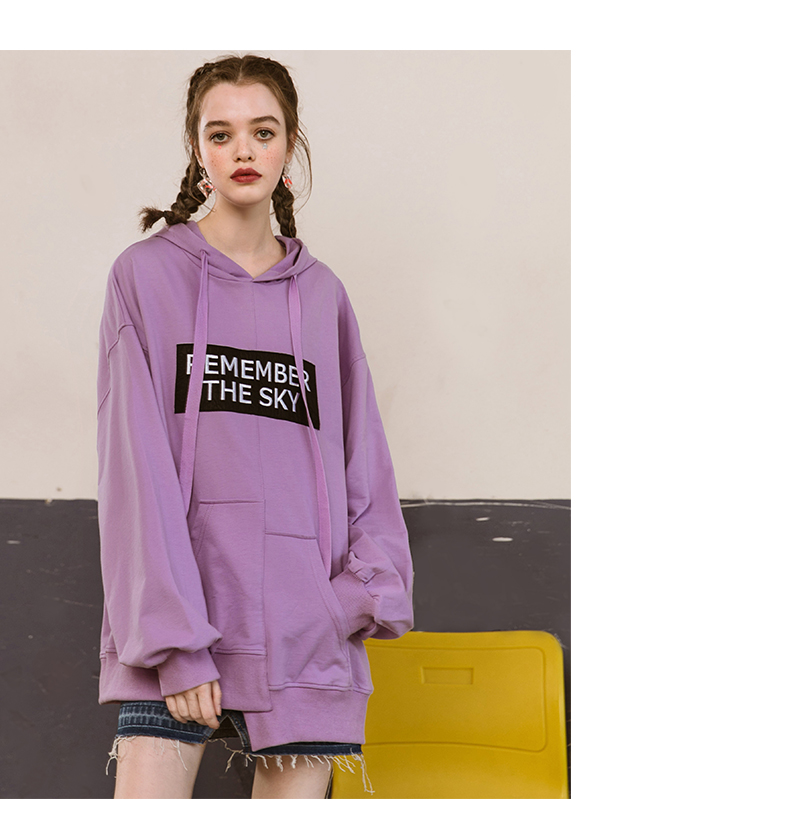 PASS潮牌2018春装新款连帽卫衣女宽松中长款