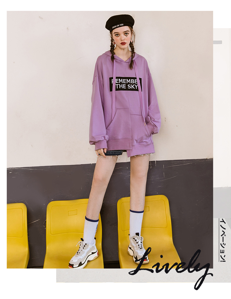 PASS潮牌2018春装新款连帽卫衣女宽松中长款