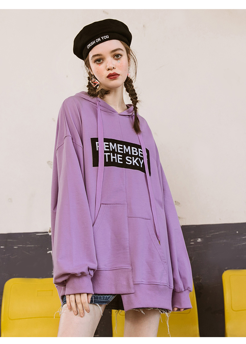 PASS潮牌2018春装新款连帽卫衣女宽松中长款