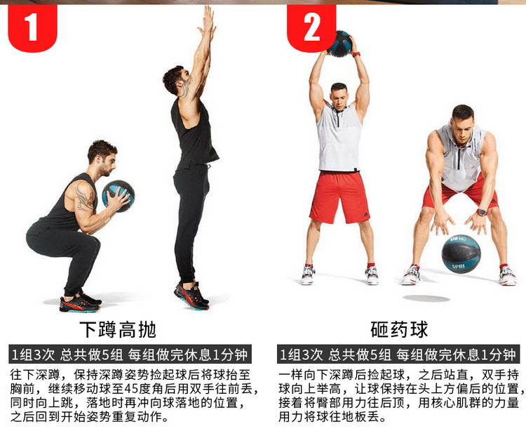 艾美仕橡胶药球腰腹部训练弹力实心球稳定平衡训练健身球重力球-1公斤