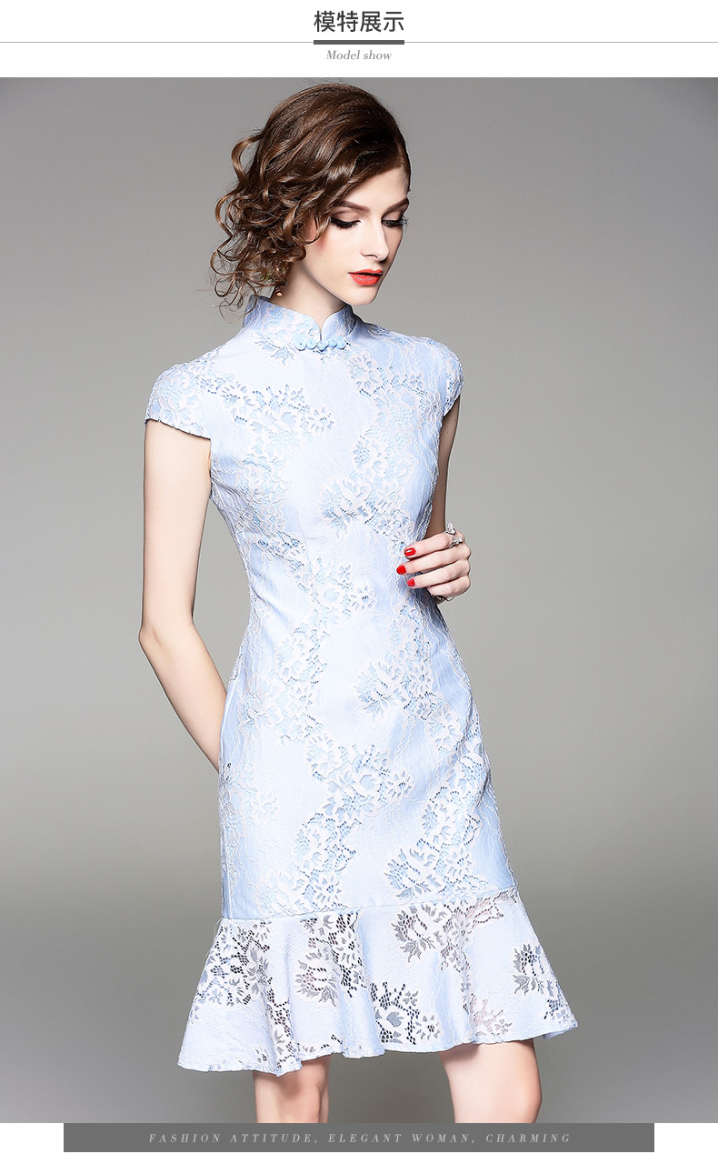 洛樊轻奢女装2018春季新款轻熟气质蕾丝鱼尾