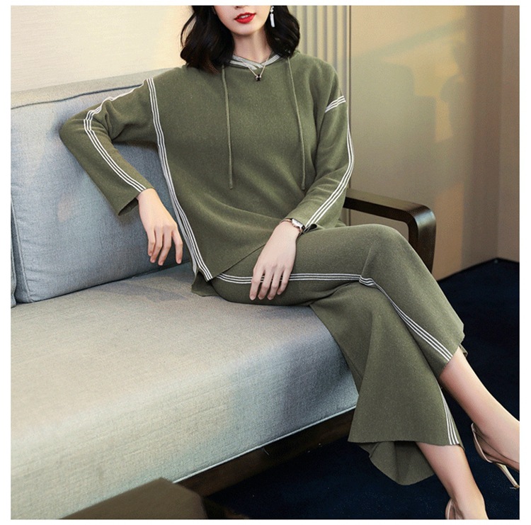 姝奕带帽卫衣套装女2018春秋新款韩版条纹休