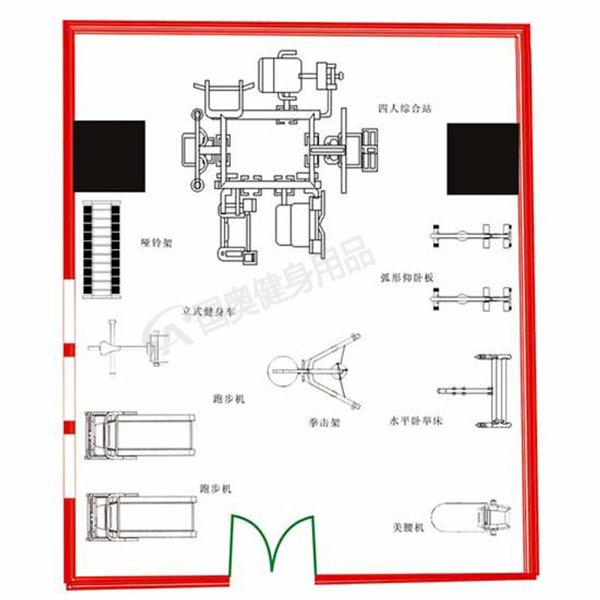 国奥专业健身房定制方案 训练房 放松室等按摩椅 跑步机健身器材配套
