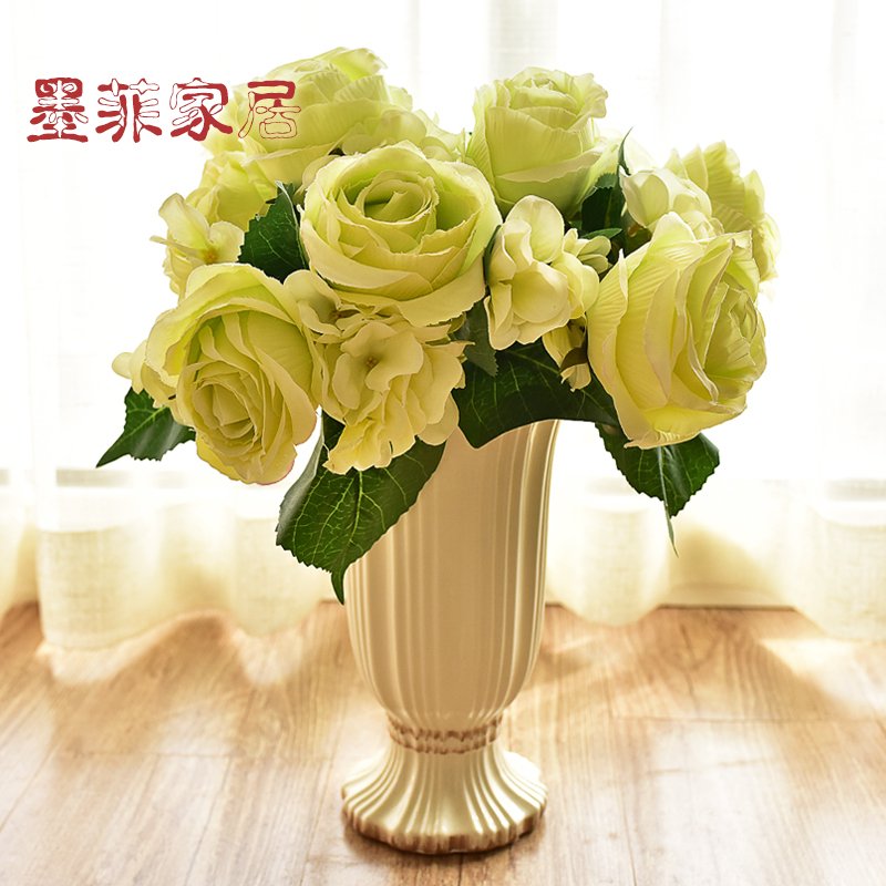 墨菲欧式陶瓷花瓶美式客厅餐桌家居装饰摆件仿真花鲜花水培插花器-花瓶+2把束戴安娜嫩绿玫瑰【价格 评价 图片】- - 虹领巾