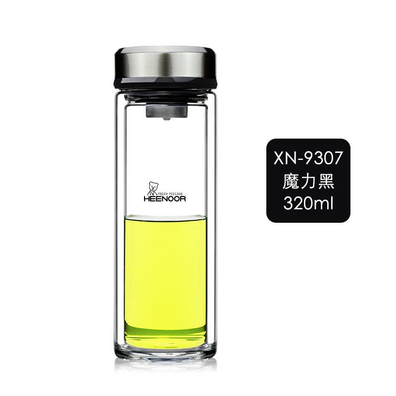 heenoor/希诺双层玻璃杯隔热加厚男士水杯耐热防烫带盖泡茶杯子潮流杯