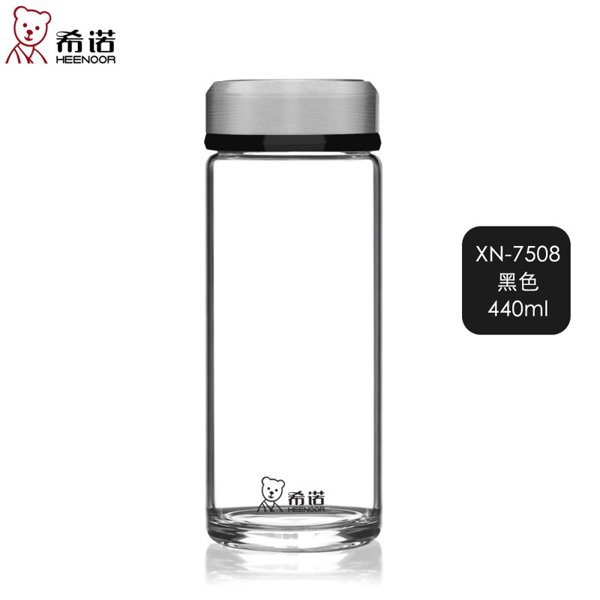 希诺单层玻璃杯加厚正品 男士大容量便携高硼硅水晶玻璃泡茶水杯-440