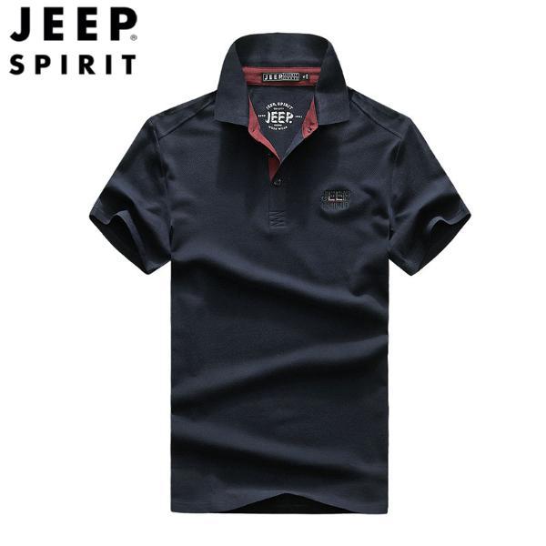 jeep/吉普 2019夏季男士条纹翻领短袖t恤棉质宽松大码