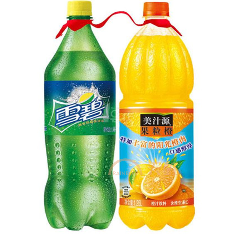 雪碧柠檬味汽水 美汁源果粒橙橙汁饮料((1.25l*2))