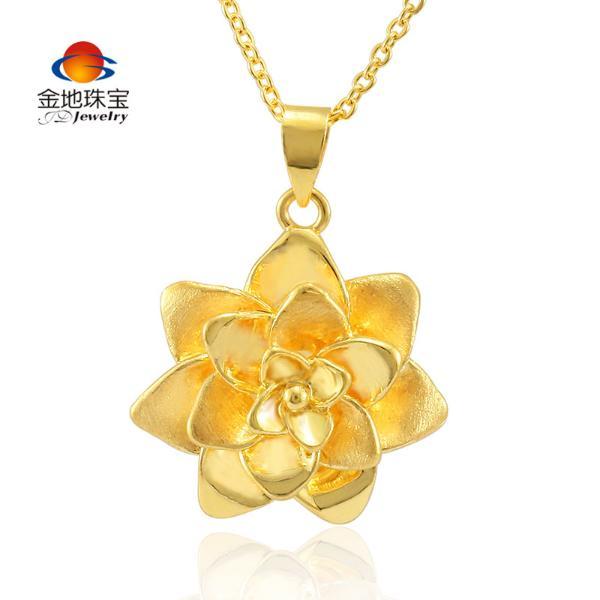 金地珠宝3d硬金莲花吊坠花朵黄金吊坠硬金吊坠花足金吊坠-黄色-1.