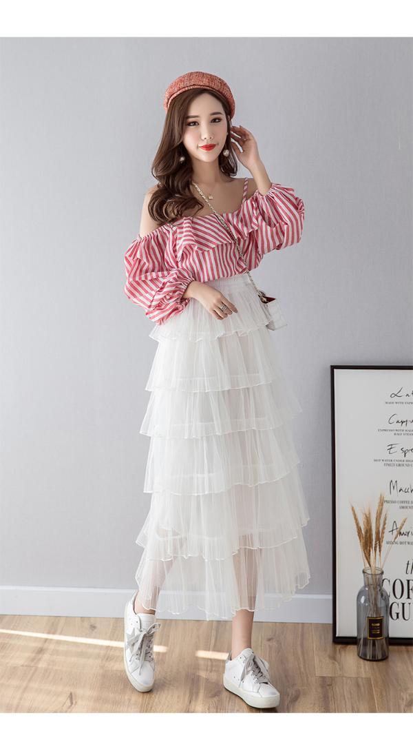 妙芙琳 夏季新款网纱裙蛋糕裙女蓬蓬裙百褶半身裙仙气中长裙纱裙