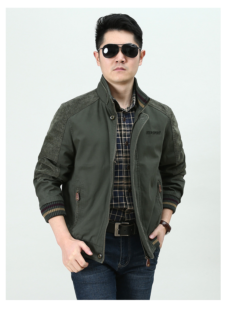 jeep/吉普 2019春秋新品男士夹克立领棉质多袋大码男装商务休闲夹克衫