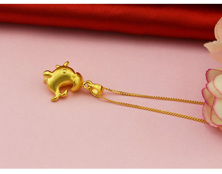 金地珠宝3d硬金海豚吊坠足金海豚吊坠海豚硬金吊坠黄金吊坠-黄色-约2.