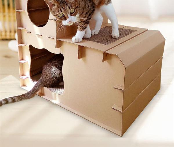 得酷 瓦楞纸diy猫房双层阶梯组合猫屋猫别墅猫抓板猫咪磨爪玩具