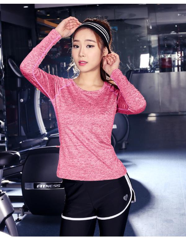 派衣阁 新款健身服长袖t恤速干衣 女士户外运动纯色修身瑜伽服