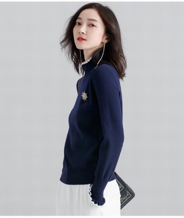 修允菲秋冬季新款韩版修身厚款chic针织衫木耳边套头毛衣女c9734