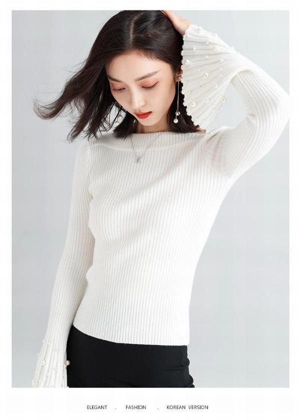 修允菲新款毛衫厚款喇叭袖打底针织衫毛衣女士秋冬上衣f9581