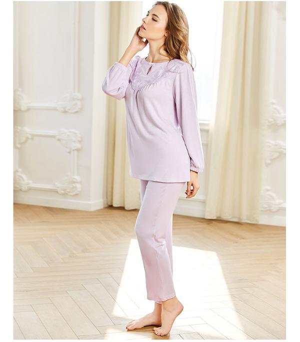 曼妮芬圆领长袖套装 绵柔莫代尔舒适女士家居服起居服 20320236