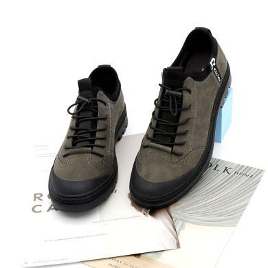 哈驰男鞋秋款磨砂牛皮复古平底工装鞋深刻系带男休闲鞋mg494053