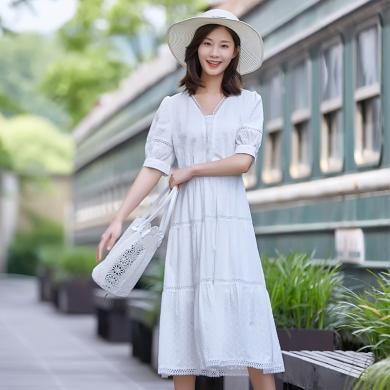 卡姿cagzl女装2020夏款新纯棉白色连衣裙2002pa8038