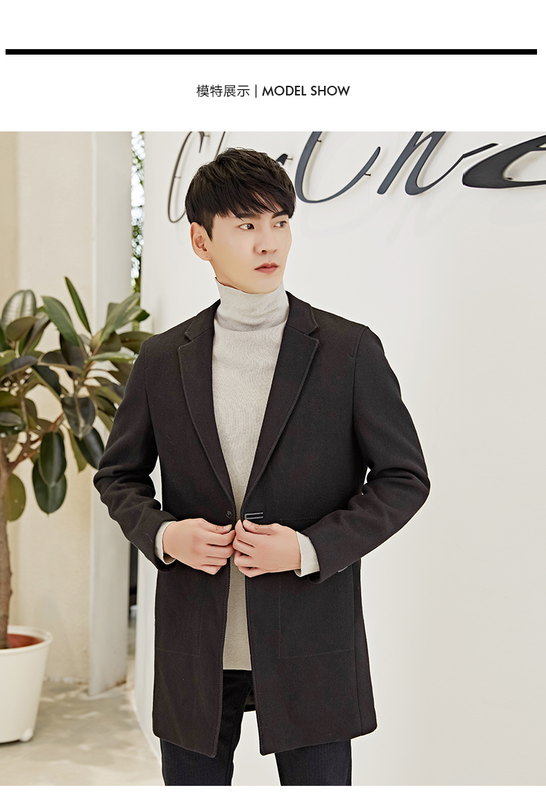 伏龙毛呢大衣男装冬季黑色时尚羊毛ins超火的休闲呢子男士外套fjr230