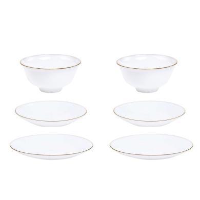泰国进口慧达餐具白色金线玻璃餐具中式饭碗玻璃碗盘碗碟套装送礼-六件套（蕙质兰心系列 ）