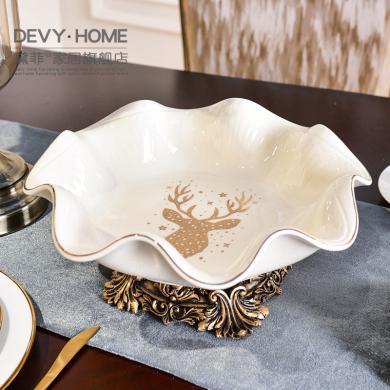 DEVY 欧式轻奢家用客厅餐厅陶瓷水果盘美式现代创意果盘茶几摆件