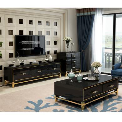 皇家密码现代极简茶几客厅不锈钢钢琴烤漆配套带抽屉金色轻奢风电视柜