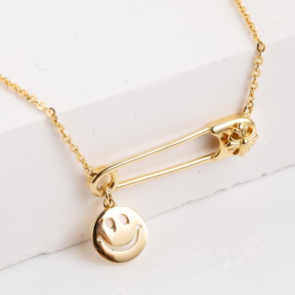 name.s 笑脸曲别针项链ins风精致吊坠锁骨链-金色-其他