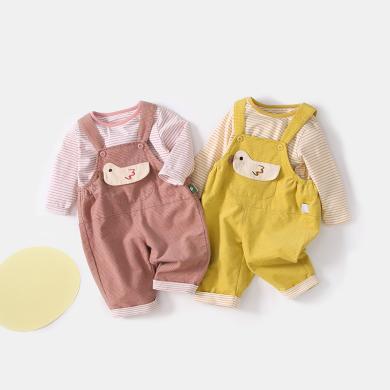 【可爱‘鸭’系列】啊咪啦春季新品男女宝宝可爱婴幼儿套装宝宝背带套装  	 ATZ511