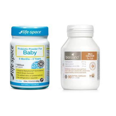 组合*澳洲Life Space 6个月-3岁婴儿用益生菌 60g + 澳洲Bio Island婴幼儿乳钙胶囊90粒