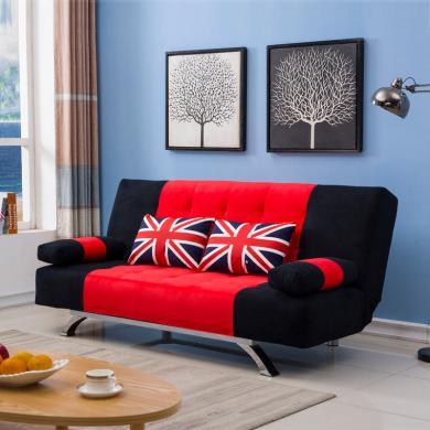 雅客集艾琳娜休闲沙发FB-20303BL（黑色配红色） 英伦风客厅可拆洗布艺沙发 英伦时尚三人位沙发书房办公室沙发床
