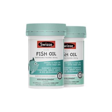 2瓶*澳洲Swisse儿童鱼油胶囊 斯维斯儿童鱼油瑞思脑部健康鱼油 视力发育DHA 60粒