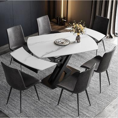 皇家密码意式大理石岩板餐桌小户型长方形多功能旋转可伸缩家用餐台椅组合
