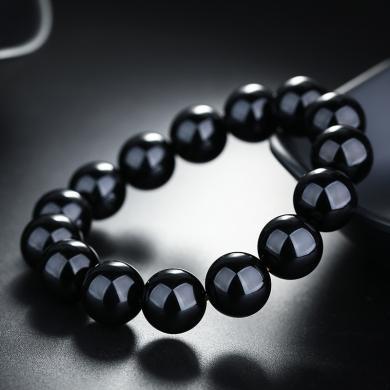 石玥珠宝 乌金黑曜石手链14mm 男款配饰 黑曜石手串