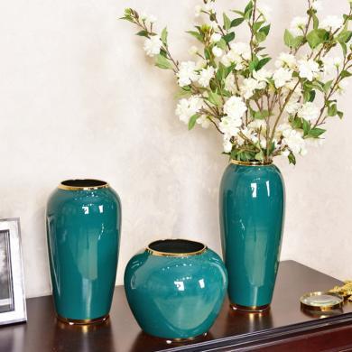 墨菲 新中式美式轻奢陶瓷花瓶摆件饰品客厅家居装饰电视柜玄关欧式插花