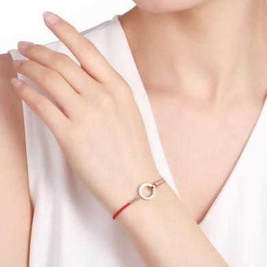 佐卡伊时光里的爱镀玫瑰金红绳钻石手链