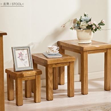 优家工匠 实木套凳北欧风白橡木凳子大中小号套装凳桌简约客厅小凳子