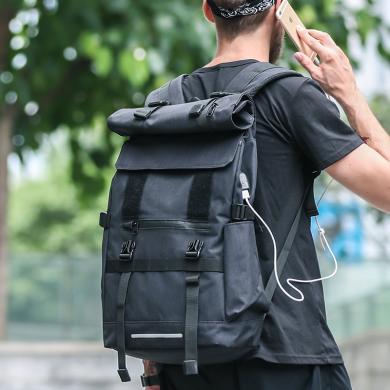 XIASUAR 卷盖双肩包男士背包大容量韩版大学生书包电脑休闲旅行包女